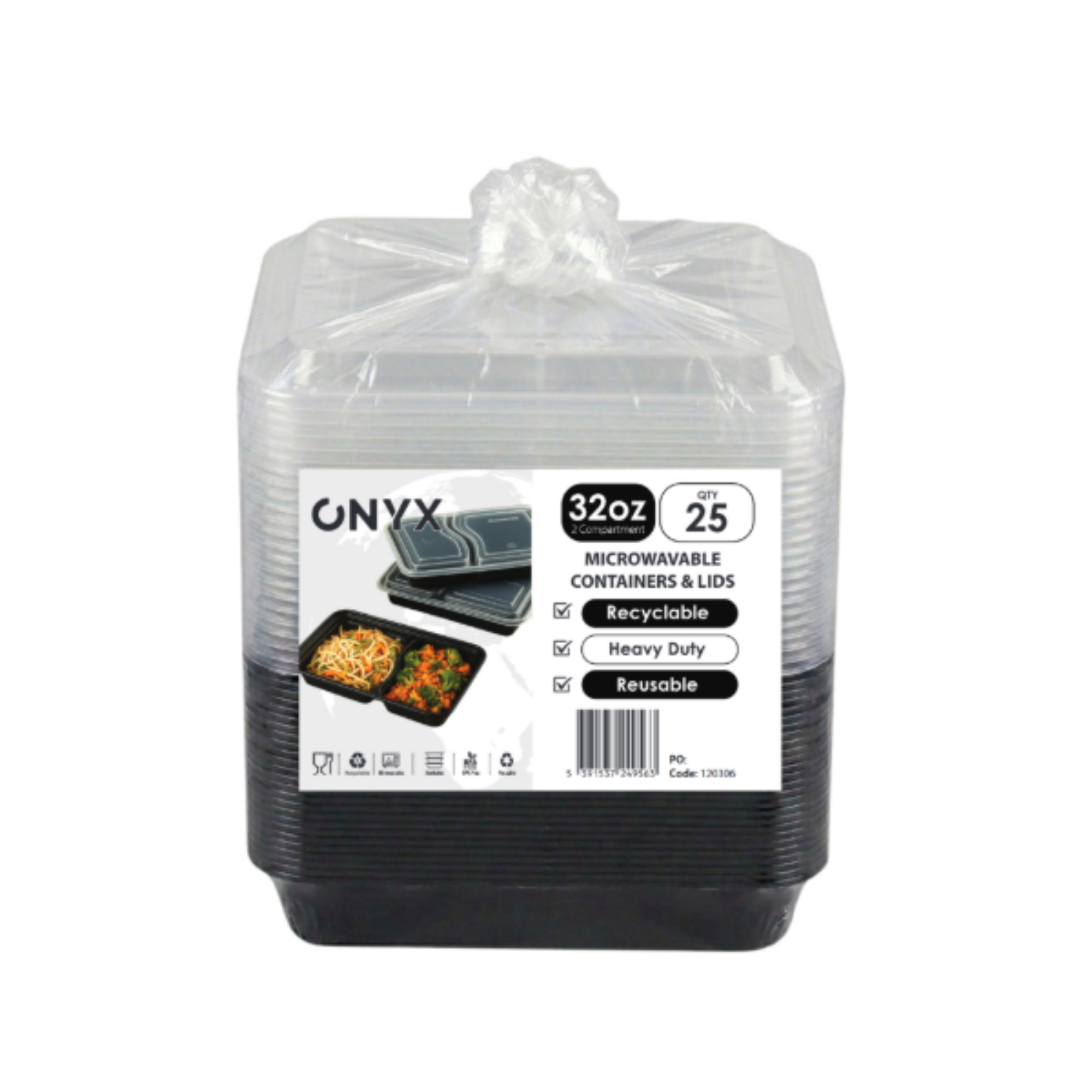 Picture of 32oz Onyx 2 Comp PP Microwavable & Reusable Black Base Clear Lid (6x25)