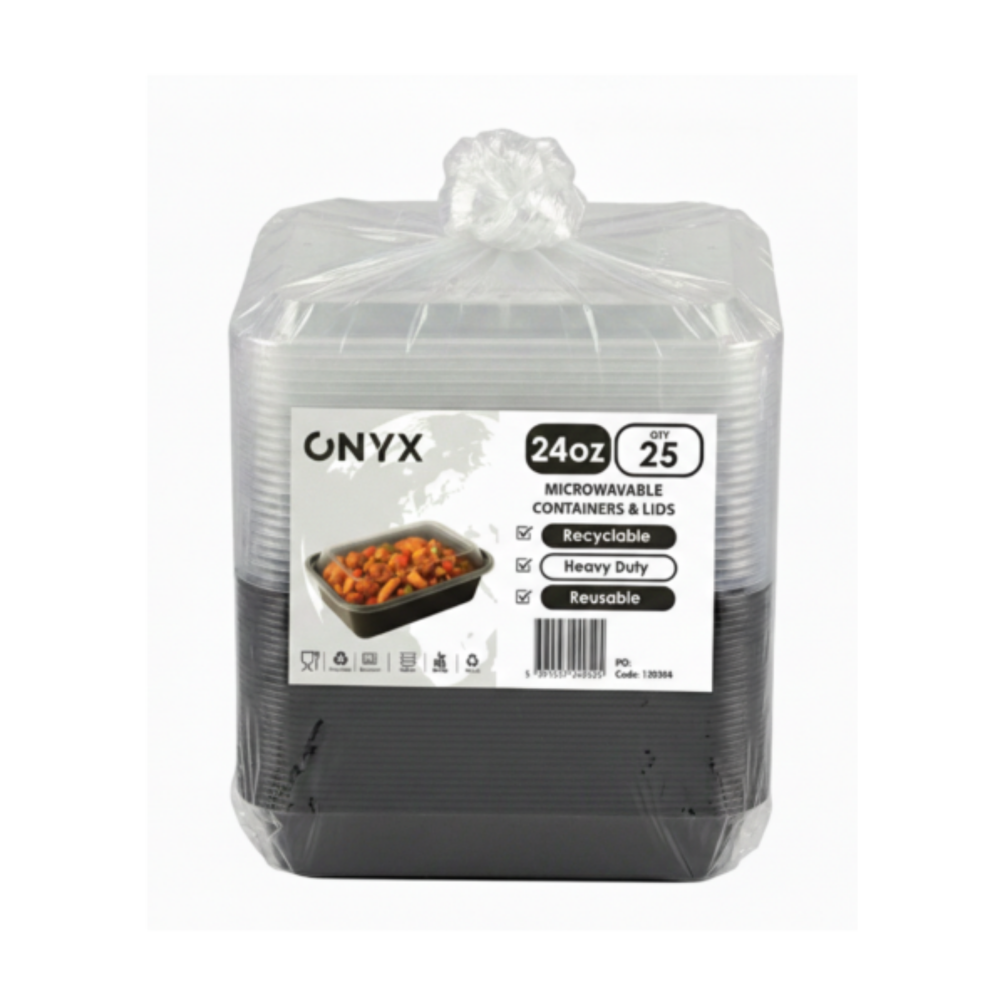 Picture of 24oz Onyx PP Microwavable & Reusable Black Base Clear Lid (6x25)