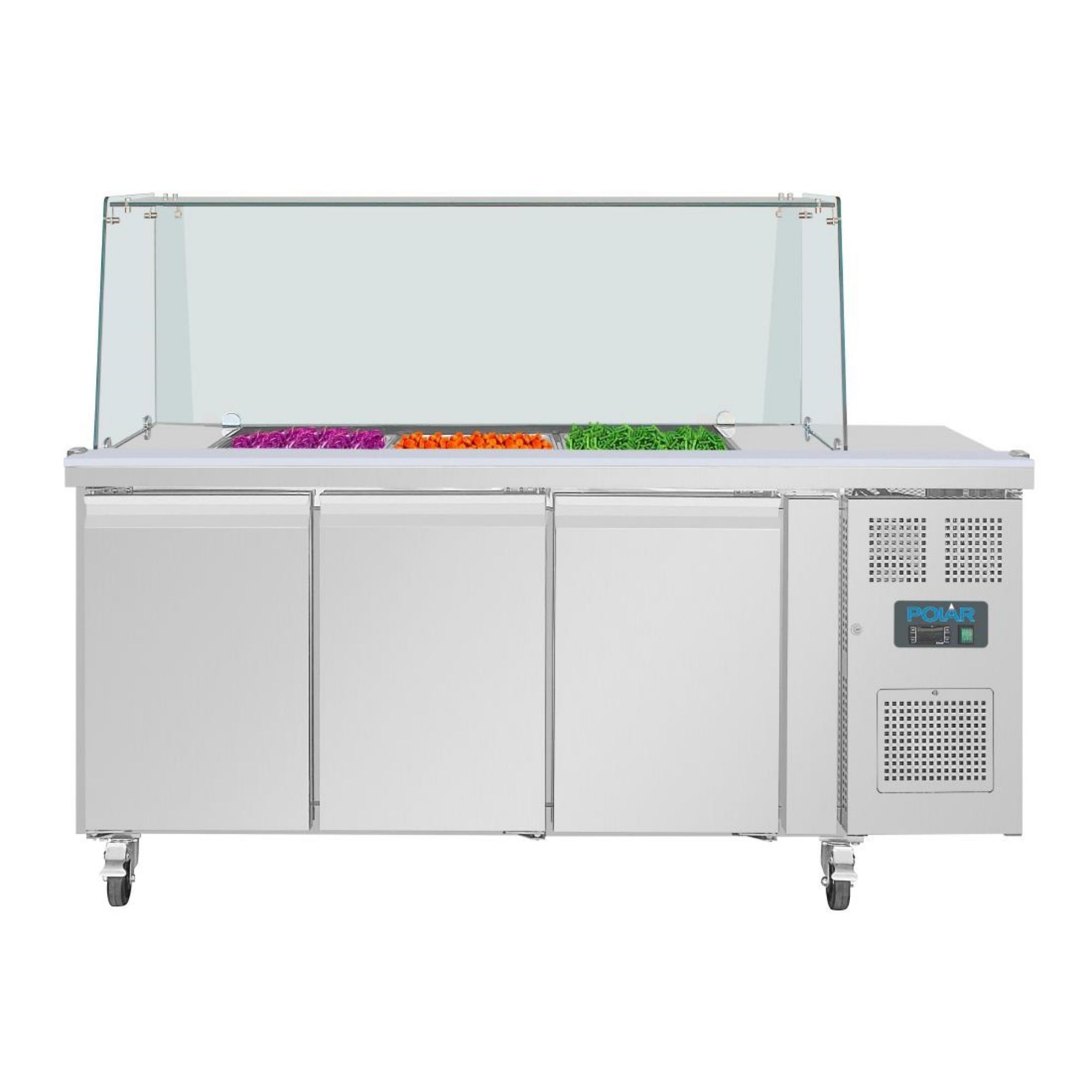 Picture of Polar U-Series GN Saladette Counter with Square Sneeze Guard 3 Door