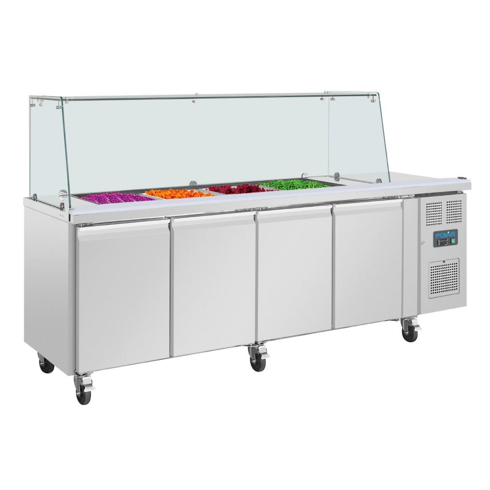 Picture of Polar U-Series GN Saladette Counter with Square Sneeze Guard 4 Door