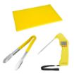 Picture of Hygiplas Colour Coded 3-Piece Yellow Tong, Chopping Board & Thermometer Set