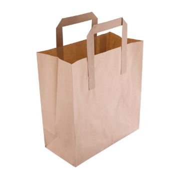 Picture of Fiesta Recyclable Flat Handle Brown Paper Bags Small (250 Pack)