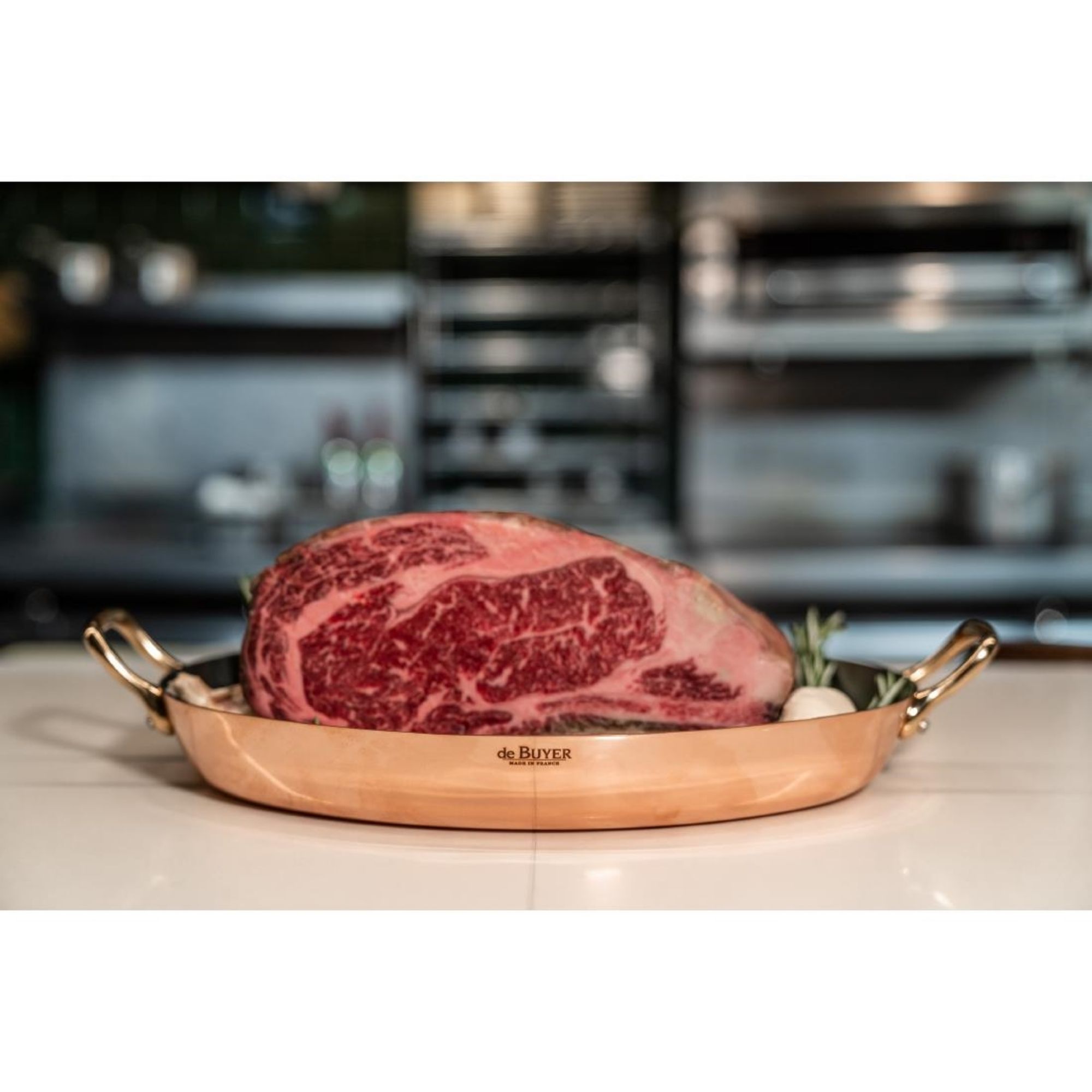 Picture of De Buyer Inocuivre Oval Dish with Brass Handles 32cm