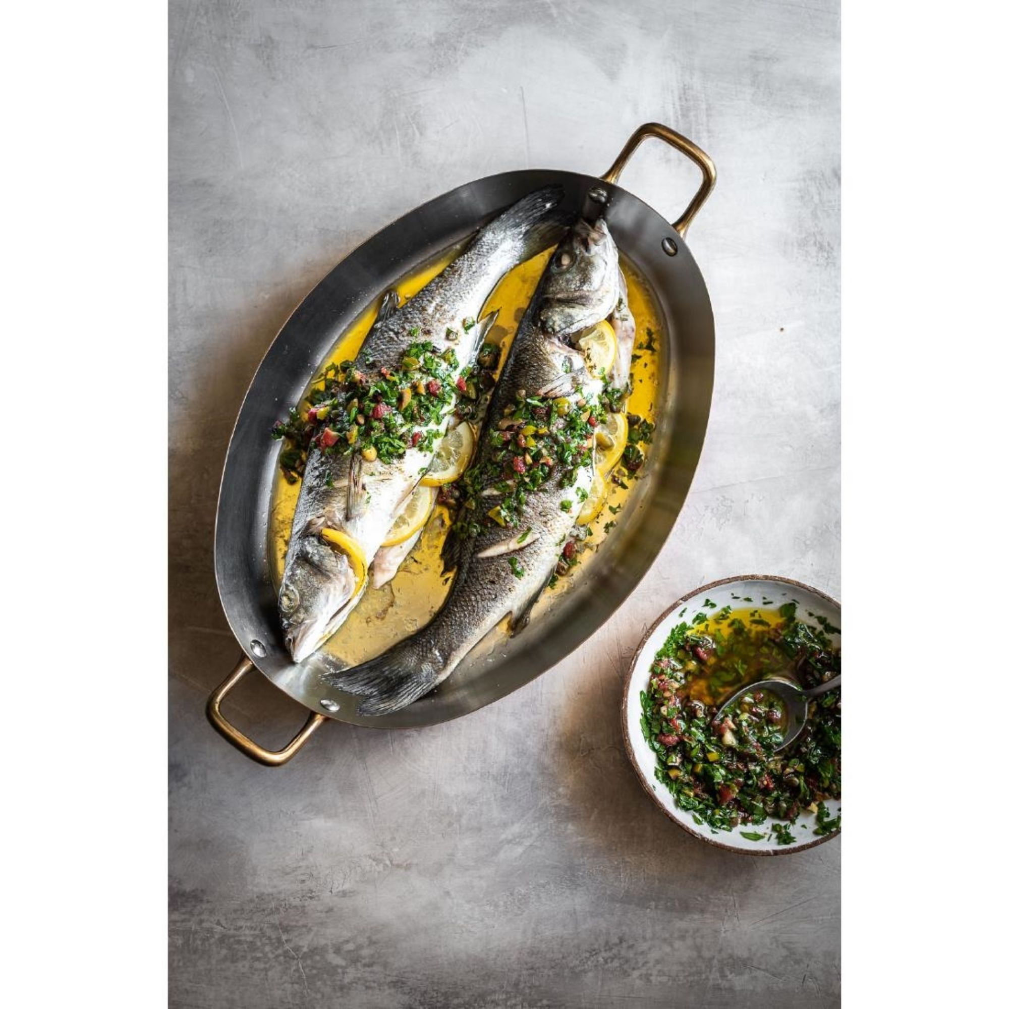 Picture of De Buyer Inocuivre Oval Dish with Brass Handles 32cm