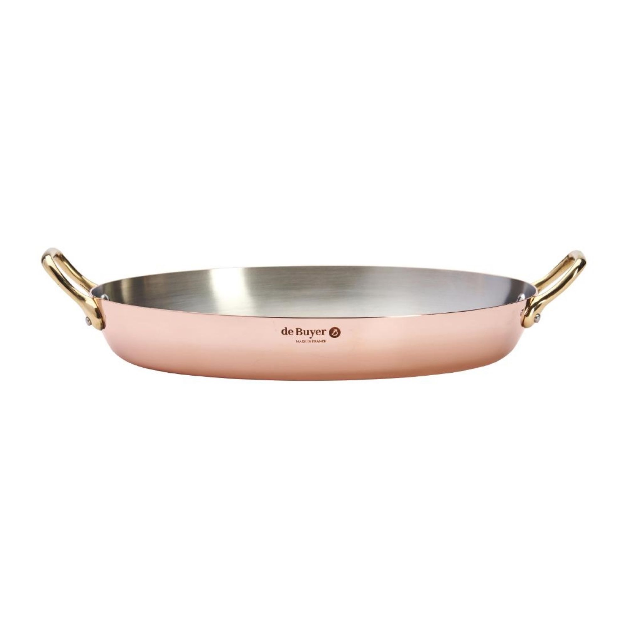 Picture of De Buyer Inocuivre Oval Dish with Brass Handles 32cm