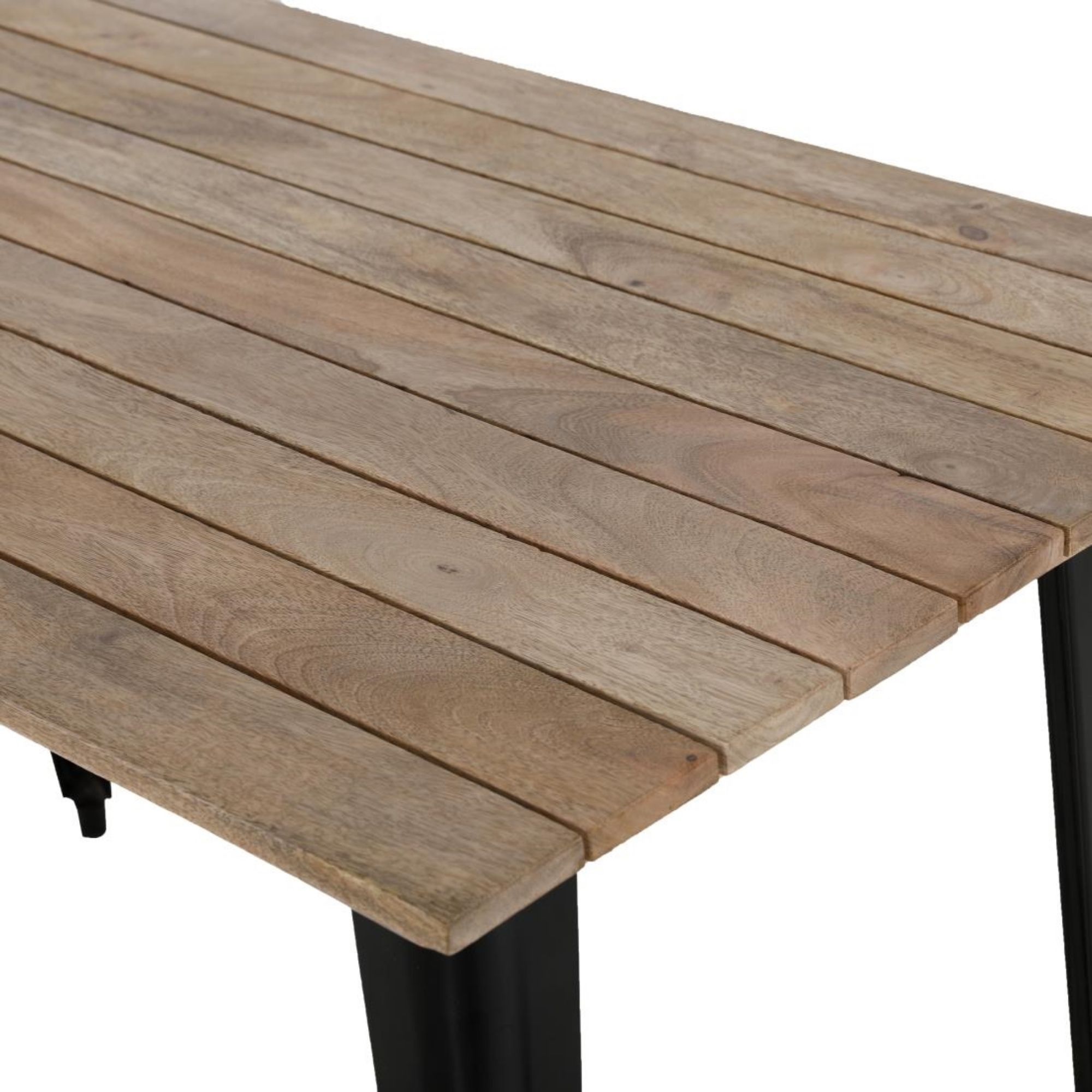 Picture of Bolero Bistro Dining Table Slatted Mango Wood Top Black 1200mm