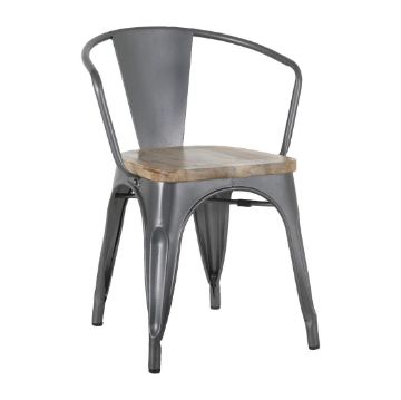 Picture of Bolero Bistro Curve Armchairs with Wooden Seat Pad Gunmetal (4 Pack)