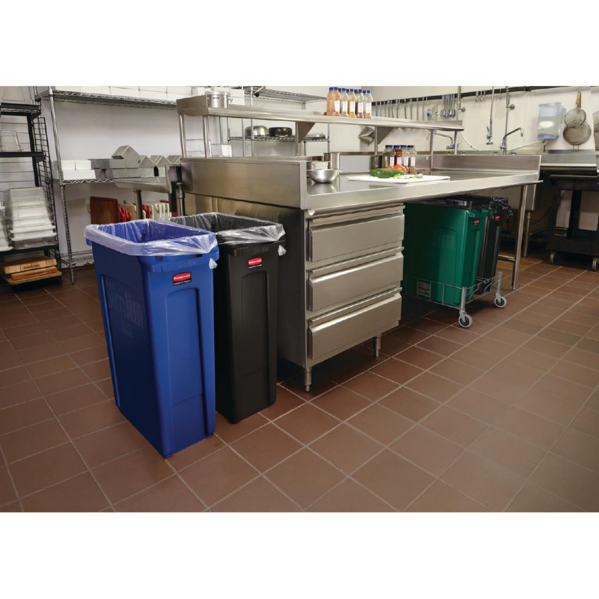 Picture of Rubbermaid Slim Jim Bin with Venting Channels Blue 60Ltr