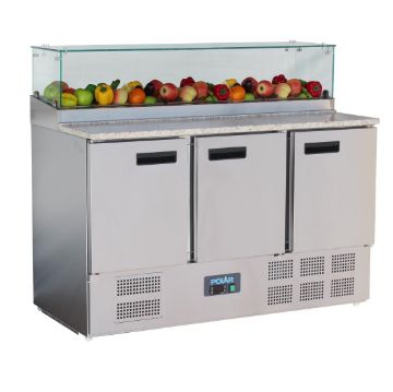Picture of Polar G-Series 3 Door Pizza Prep Counter with Glass Sneeze Guard 444Ltr