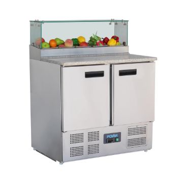 Picture of Polar G-Series 2 Door Pizza Prep Counter with Glass Sneeze Guard 256Ltr