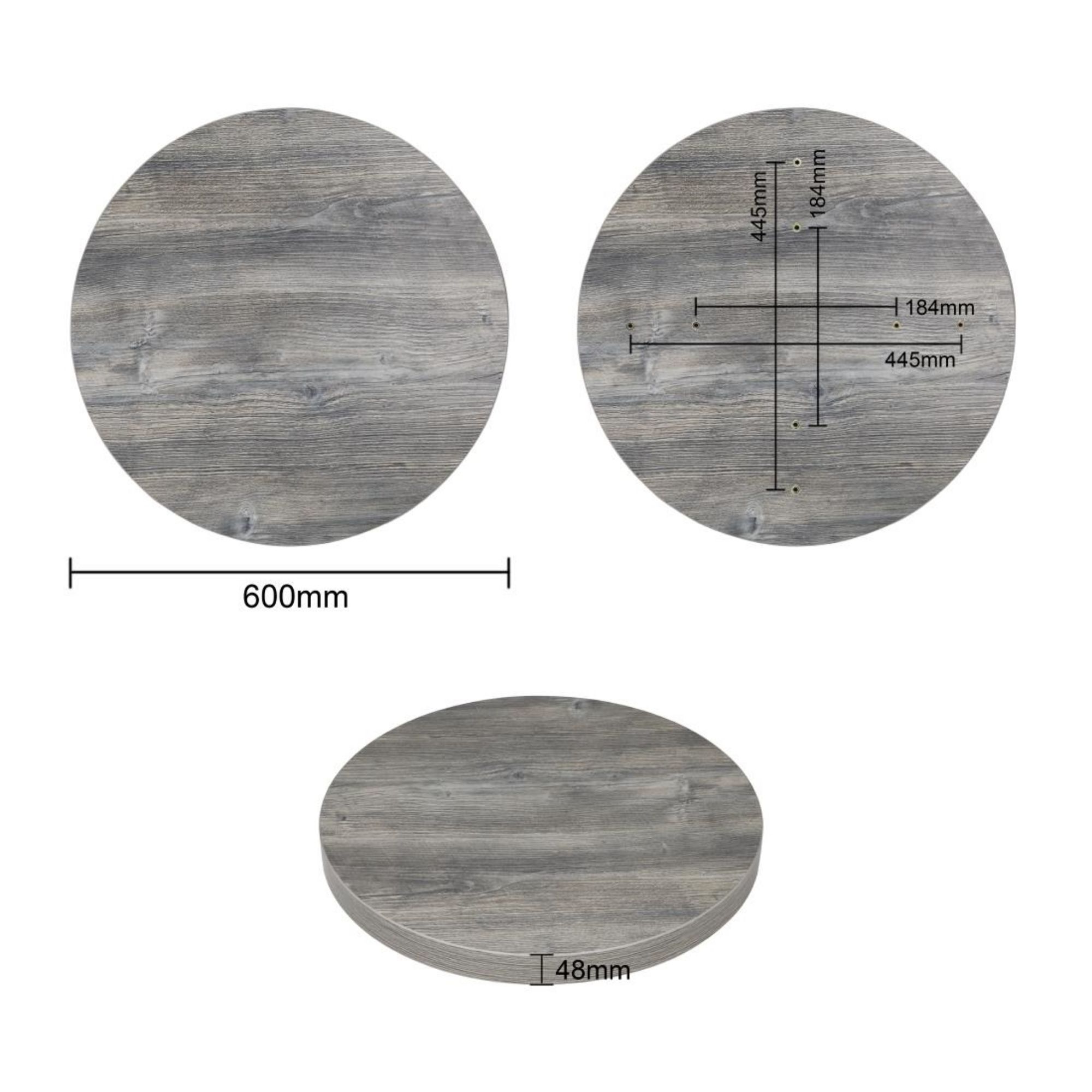 Picture of Bolero Pre-Drilled Round Melamine Table Top Ash Grey 600mm