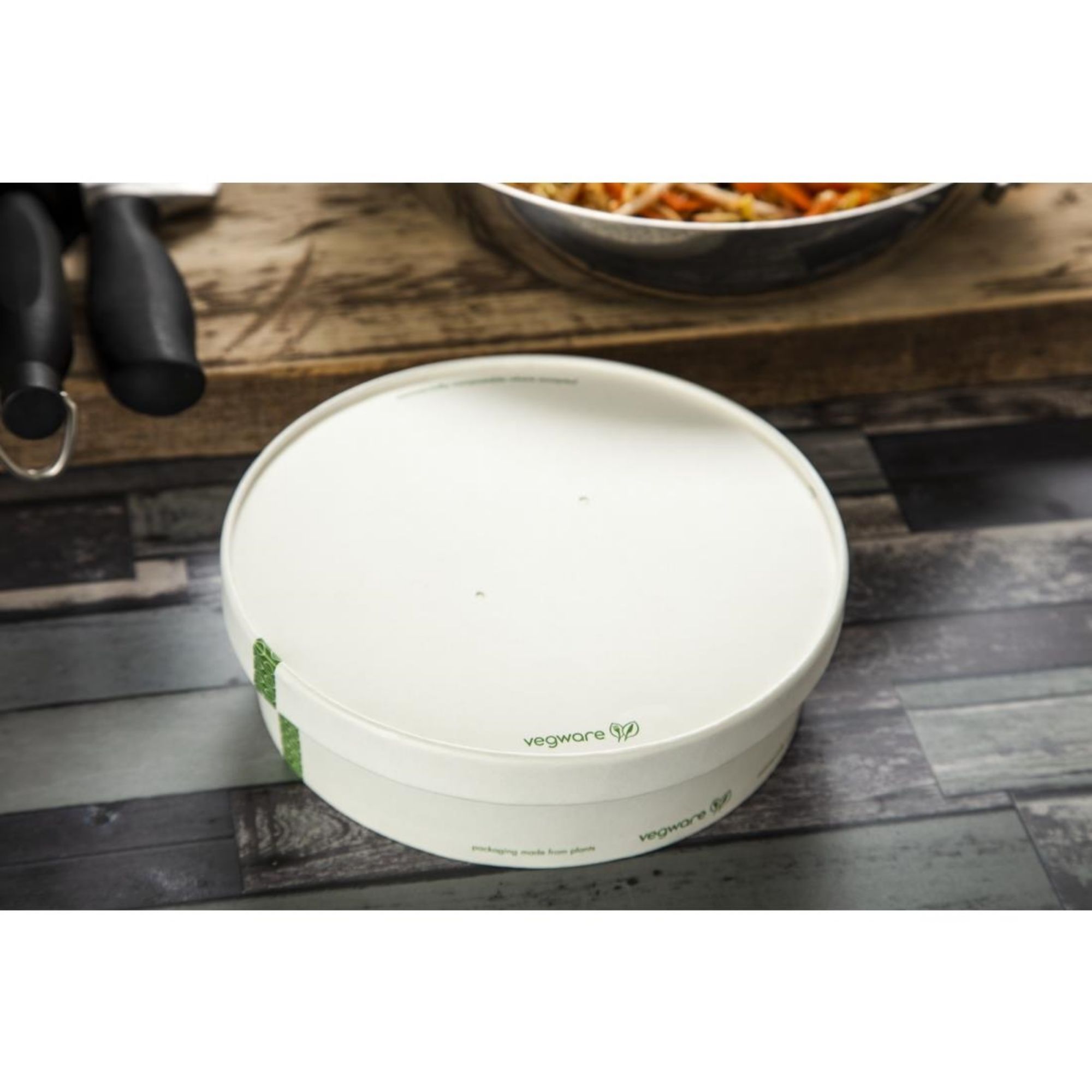 Picture of Vegware 185-Series Compostable Bon Appetit Wide PLA-lined Paper Food Bowl Lid (300 Pack)