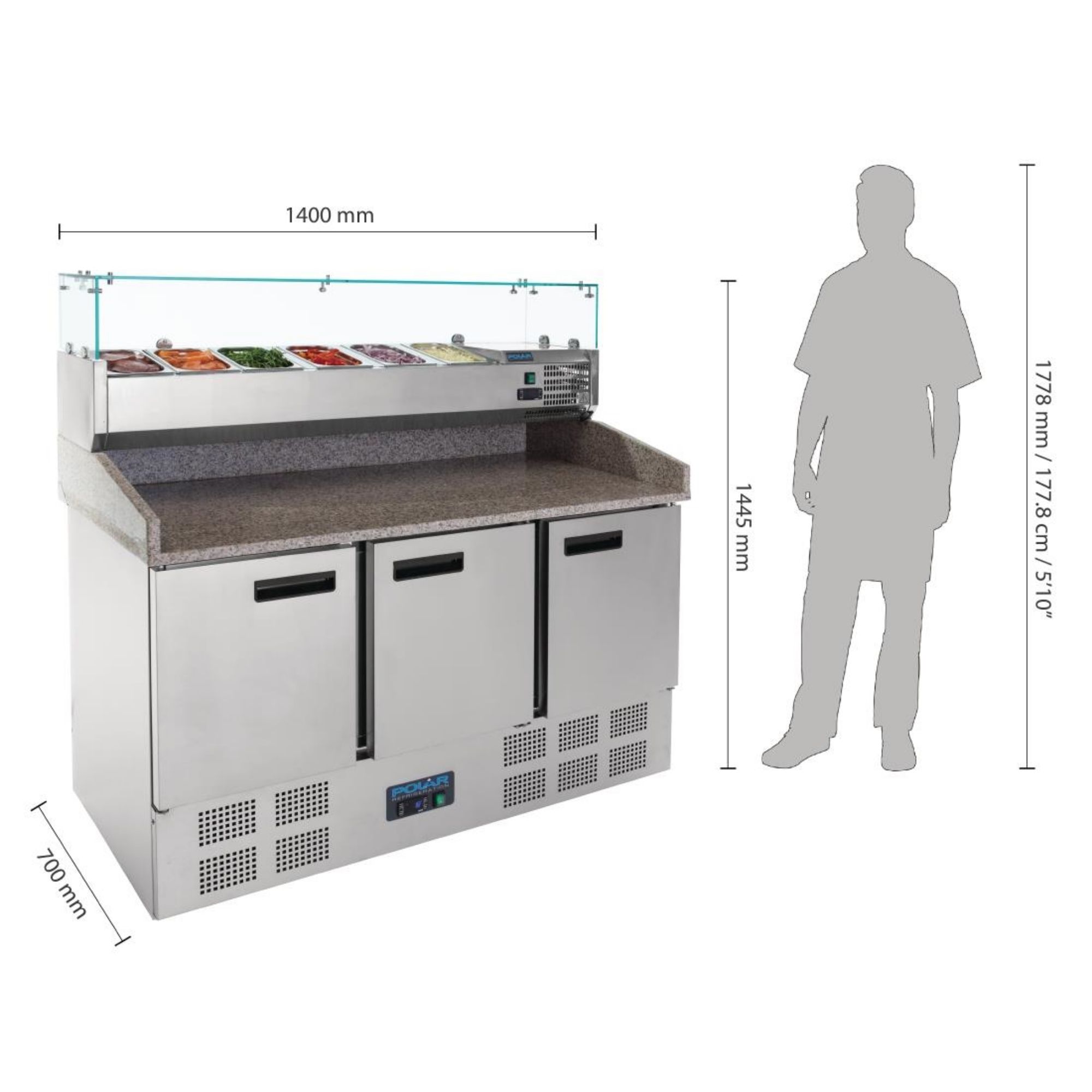 Picture of Polar G-Series Pizza Prep Counter Fridge with Topper 368Ltr