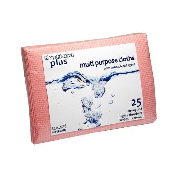 Picture of Optima Plus 759b Super Absorbent Anti-bacterial Cloths - Red (6 Packs of 25)