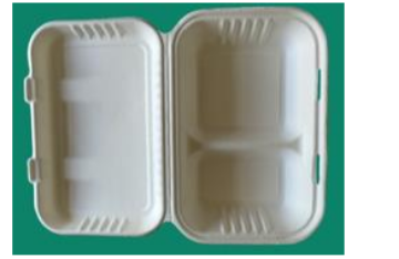 Picture of Leafware Sugarcane 2 Compartment Clamshell Food Box 9"x6"