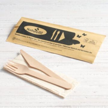 Picture of 3 In 1wooden Cutlery Set - Fork, Knife, Napkin (50 Sets )