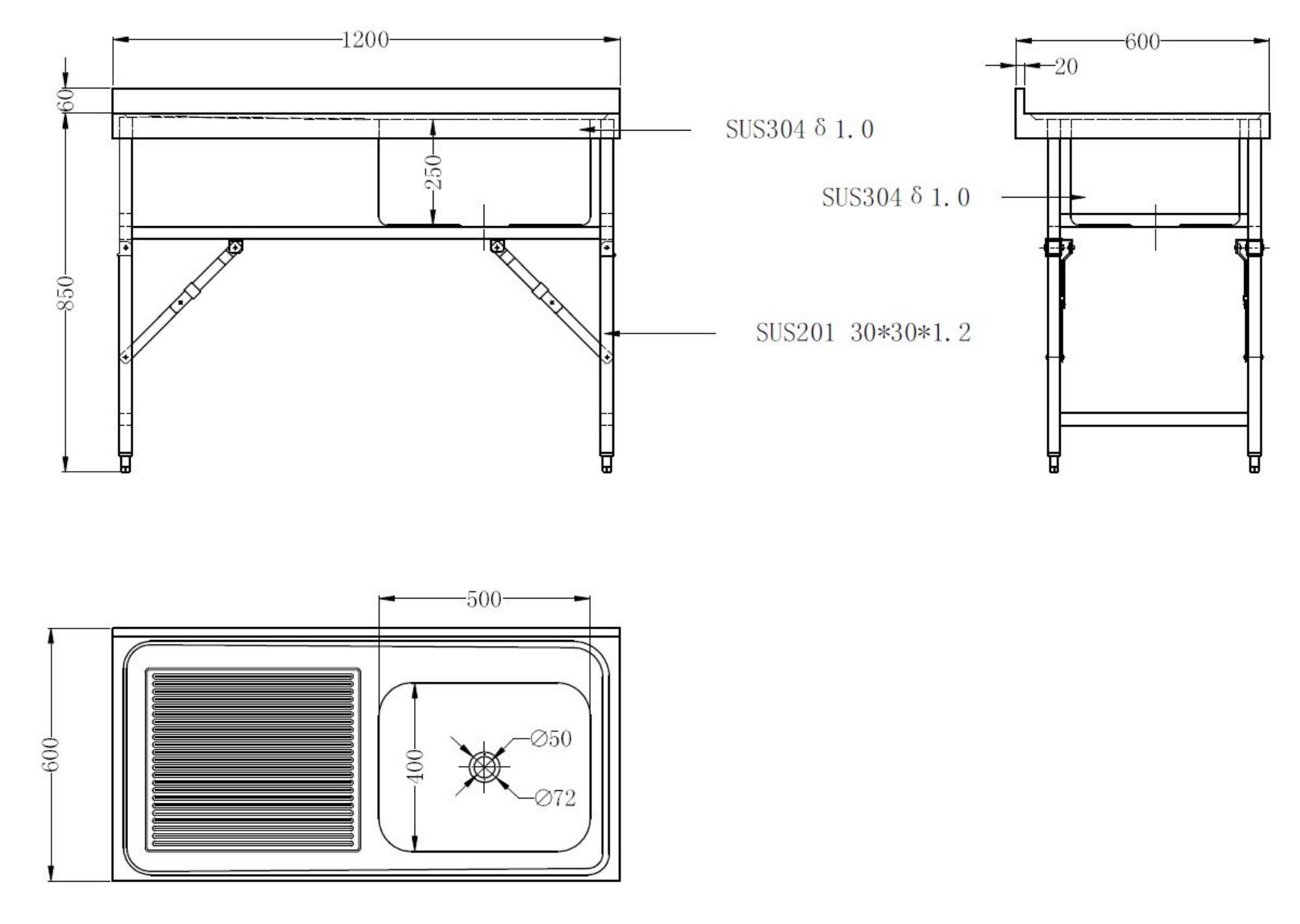 Picture of 600 FOLD DOWN SINK UNIT 1200 1R