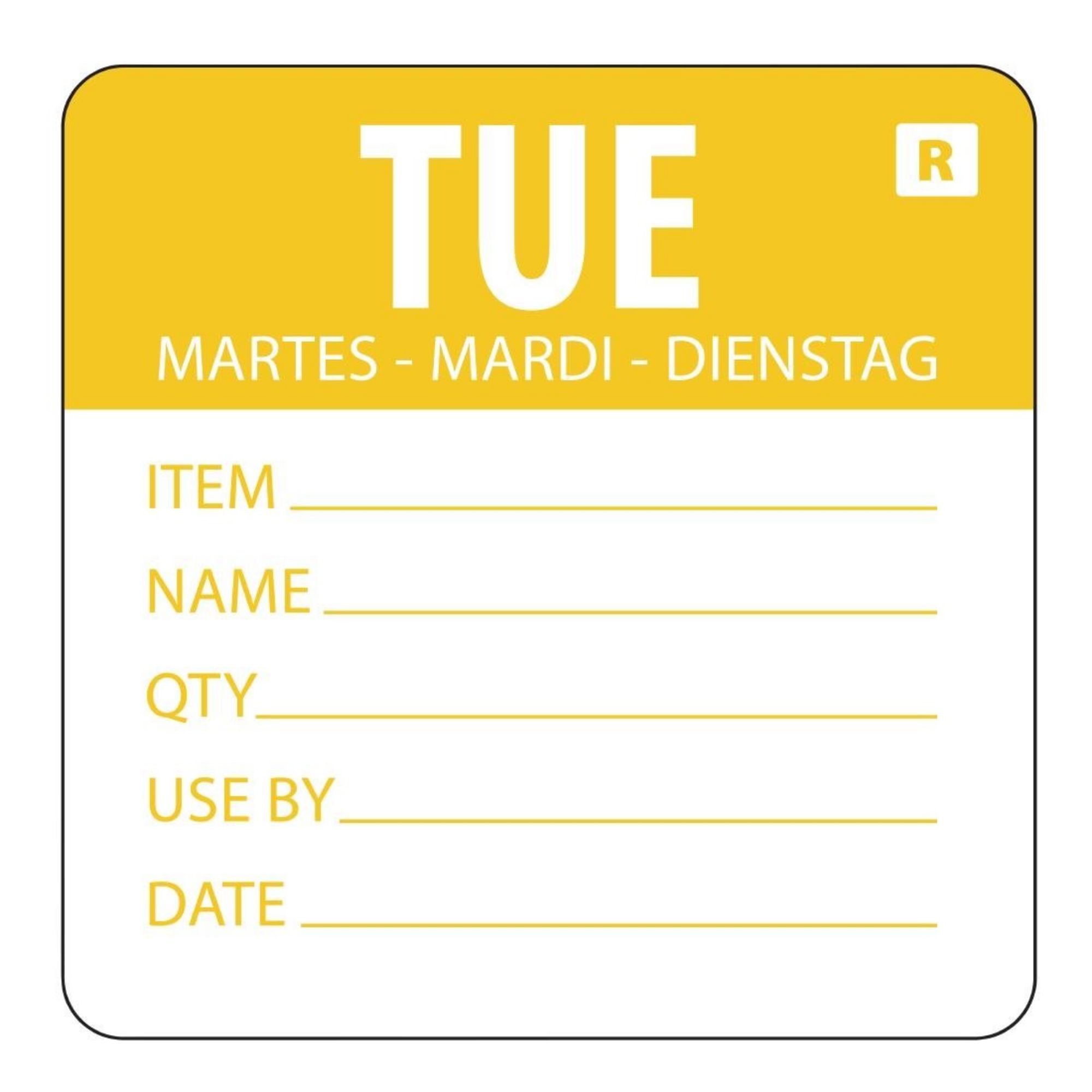 Picture of Hygiplas Removable Day of the Week Label Tuesday (Pack of 500)