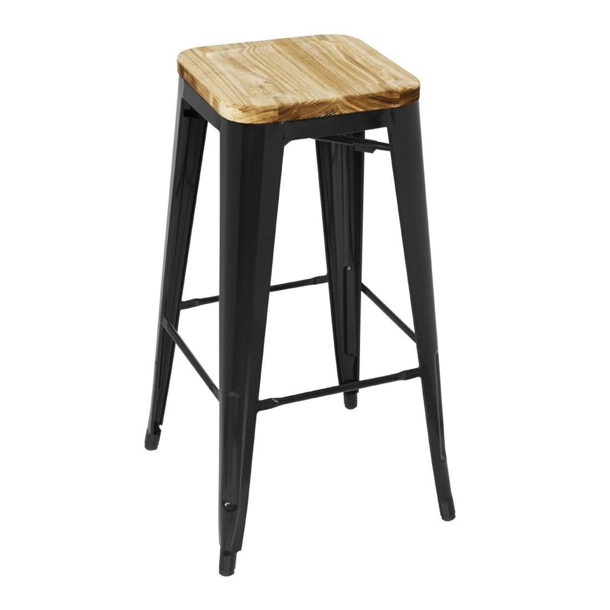 Picture of Bolero Bistro High Stools with Wooden Seat Pad Black (Pack of 4)