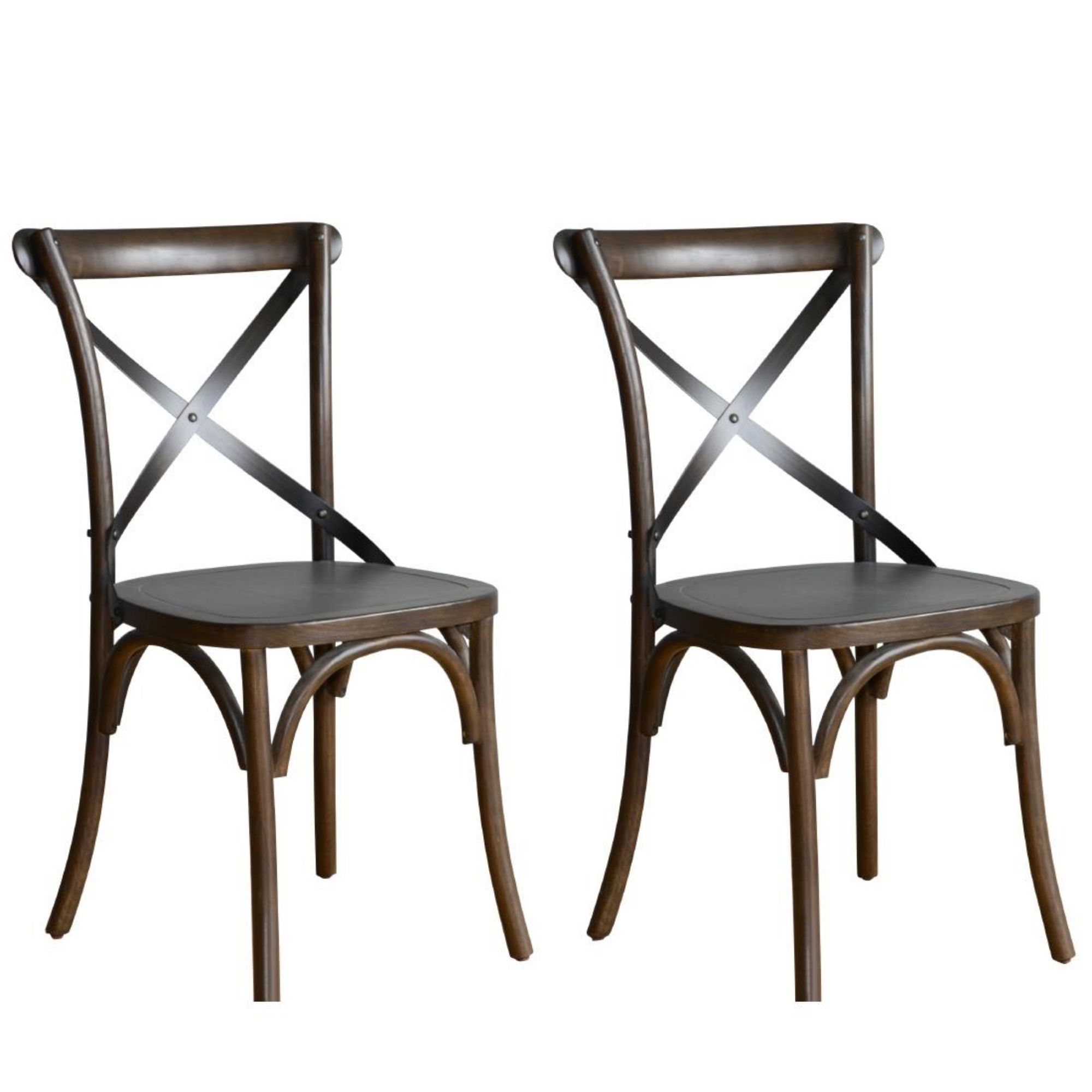 Picture of Bolero Wooden Dining Chair with Metal Cross Backrest Walnut Finish (Pack of 2)