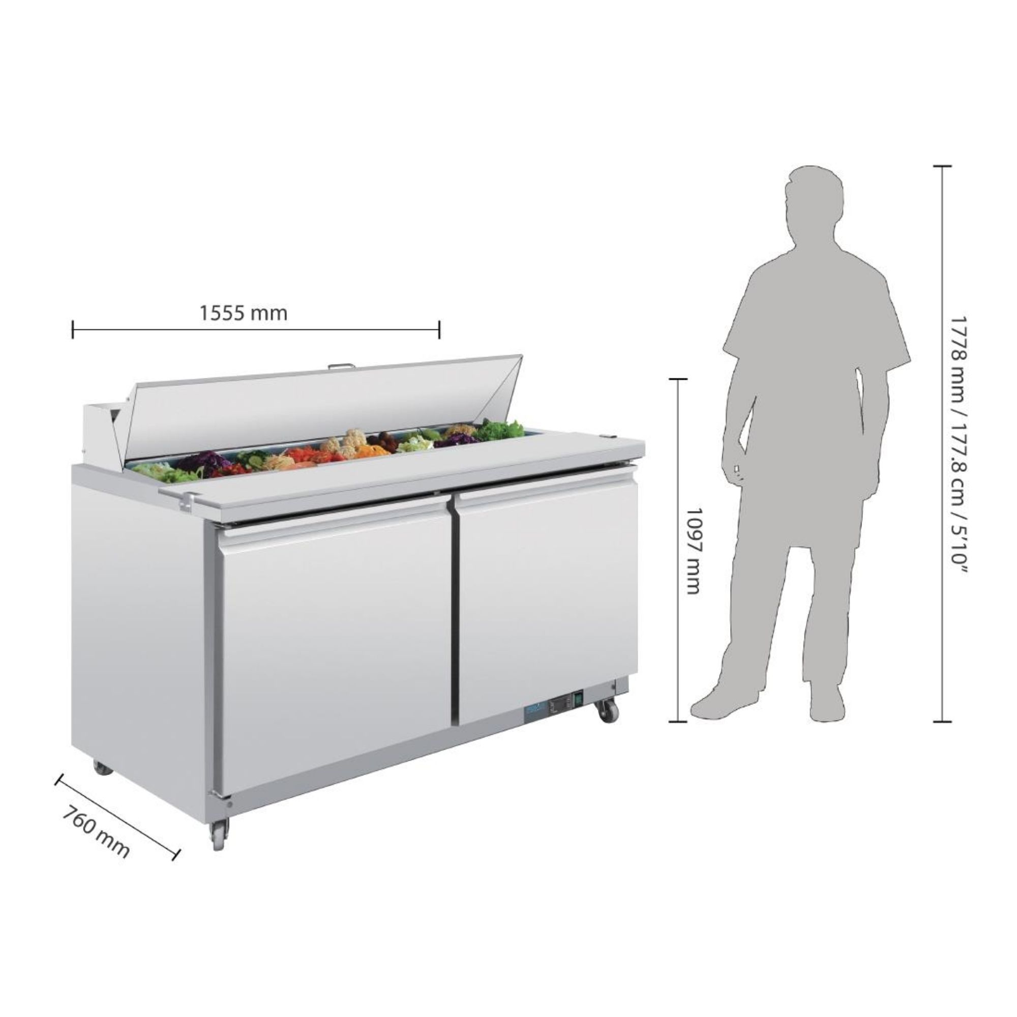 Picture of Polar U-Series Double Door Prep Counter Fridge 527Ltr