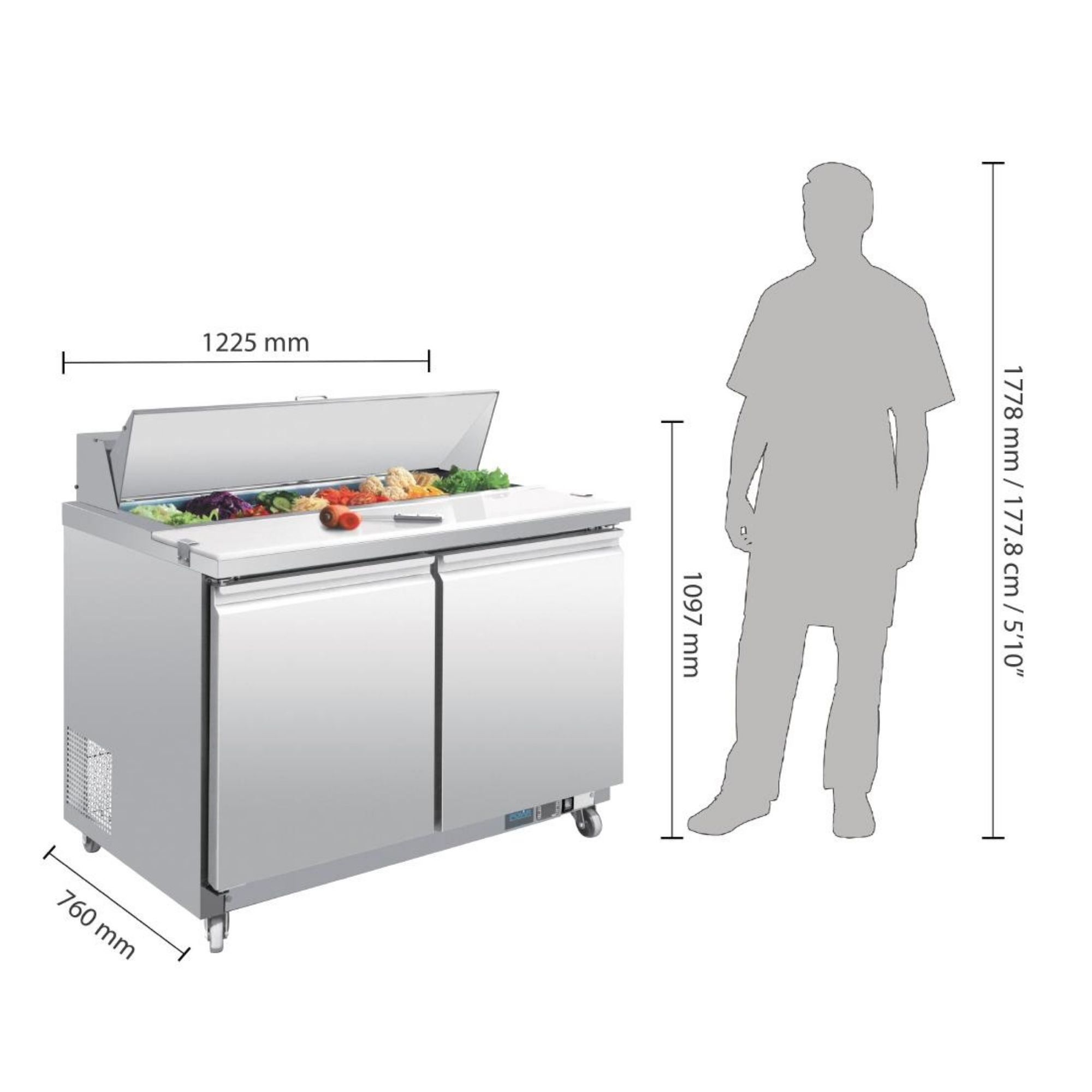 Picture of Polar U-Series Double Door Prep Counter Fridge 405Ltr