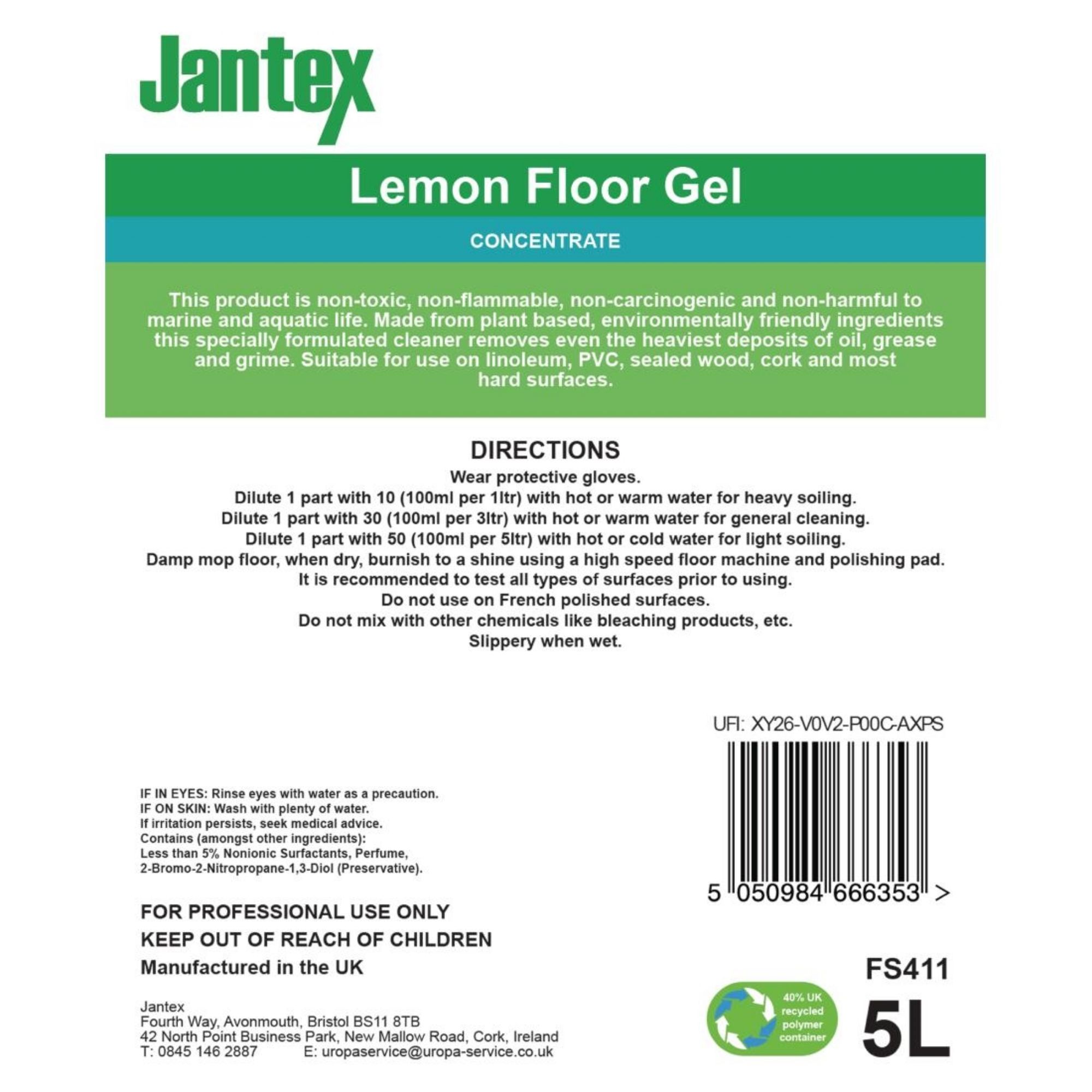 Picture of Jantex Green Lemon Floor Gel Cleaner Concentrate 5Ltr