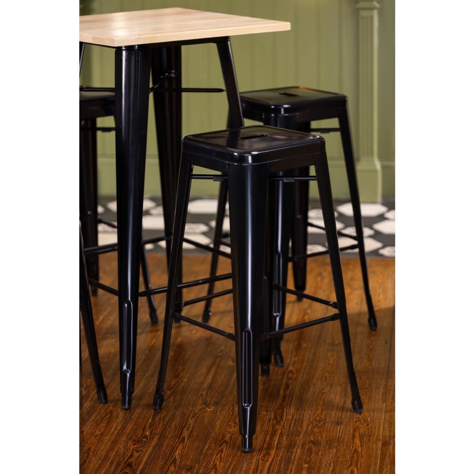 Picture of Bolero Bistro Bar Table with Wooden Top Black