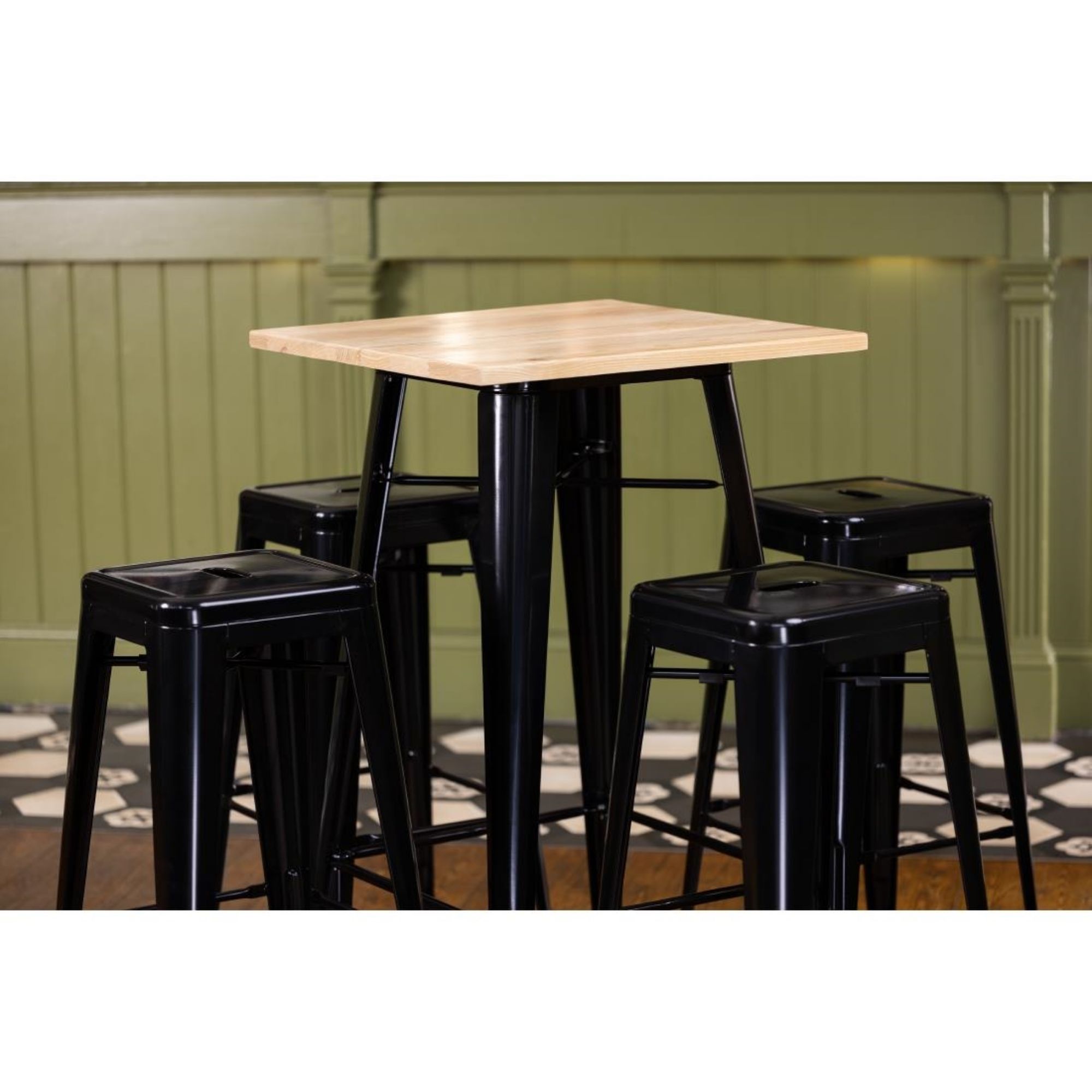 Picture of Bolero Bistro Bar Table with Wooden Top Black