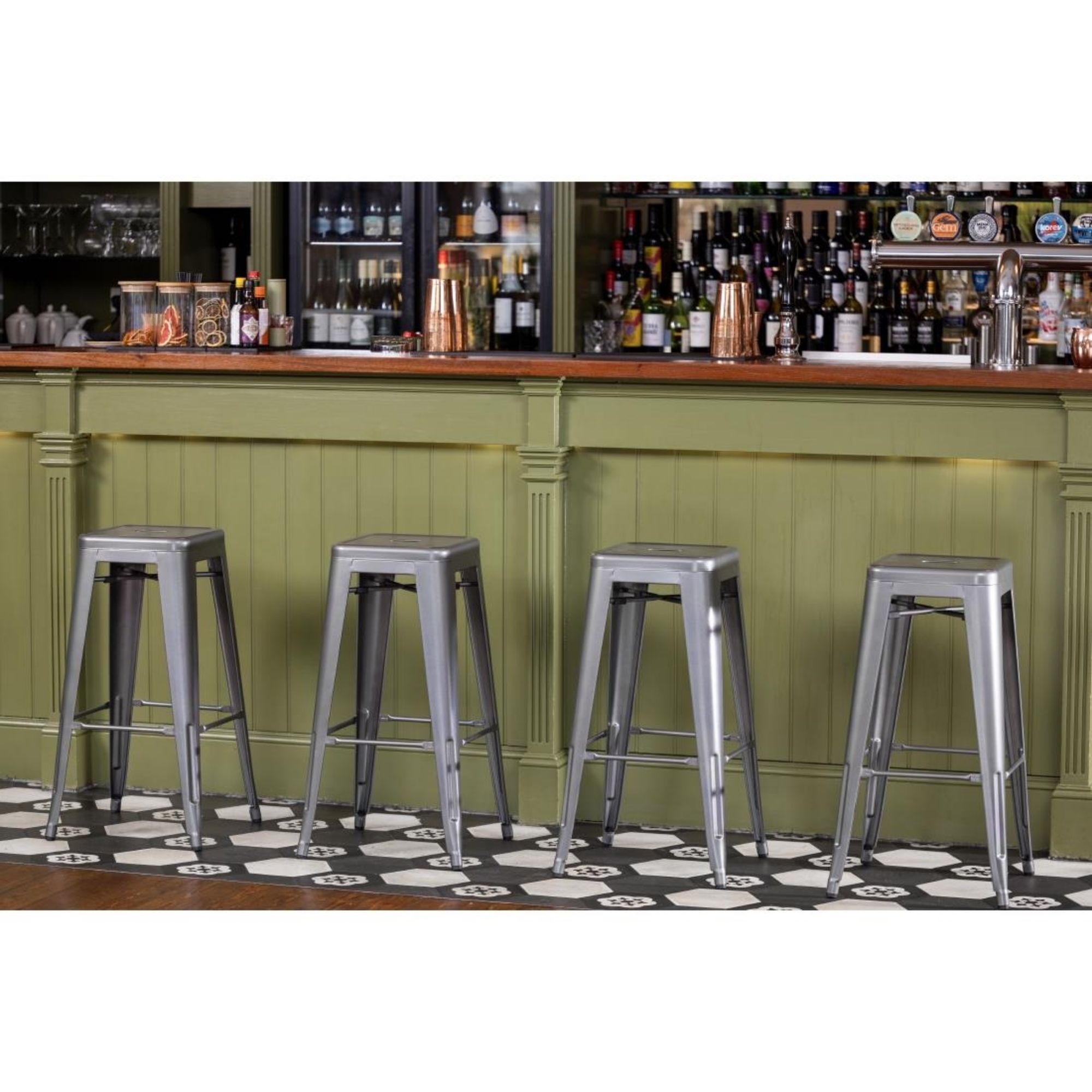 Picture of Bolero Bistro Steel High Stool Gun Metal (Pack Of 4)