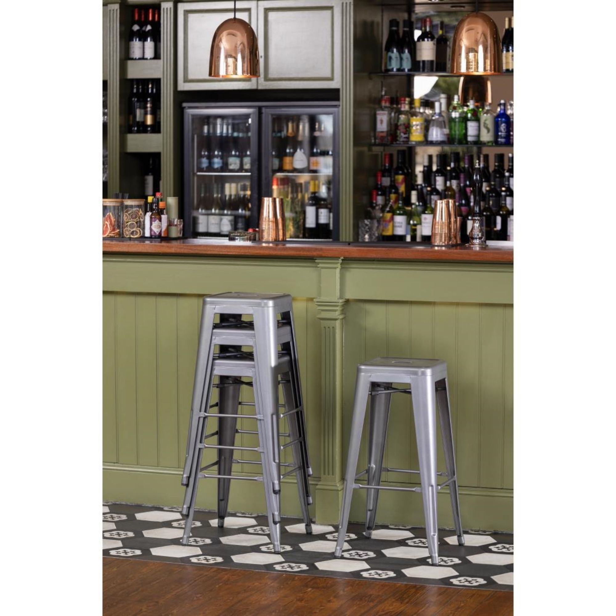 Picture of Bolero Bistro Steel High Stool Gun Metal (Pack Of 4)