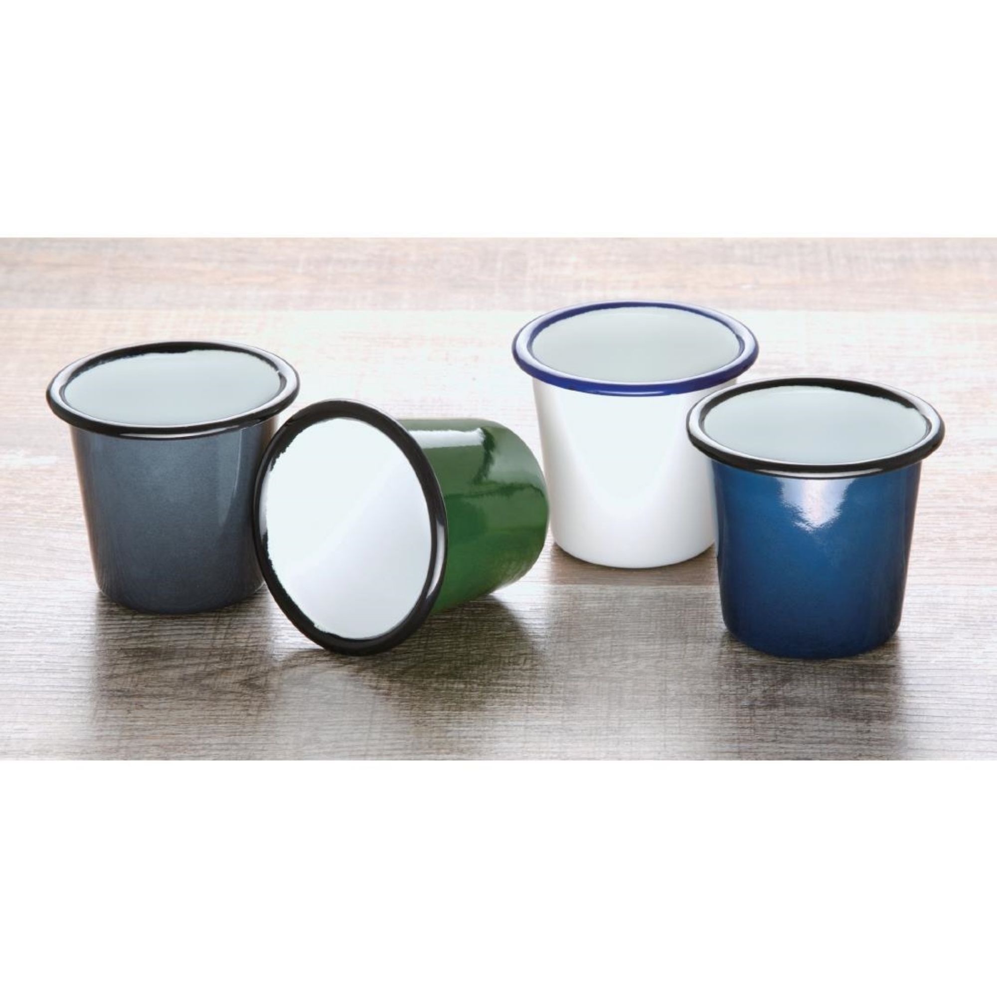 Picture of Olympia Enamel Sauce Cup White and Blue (Pack of 6)