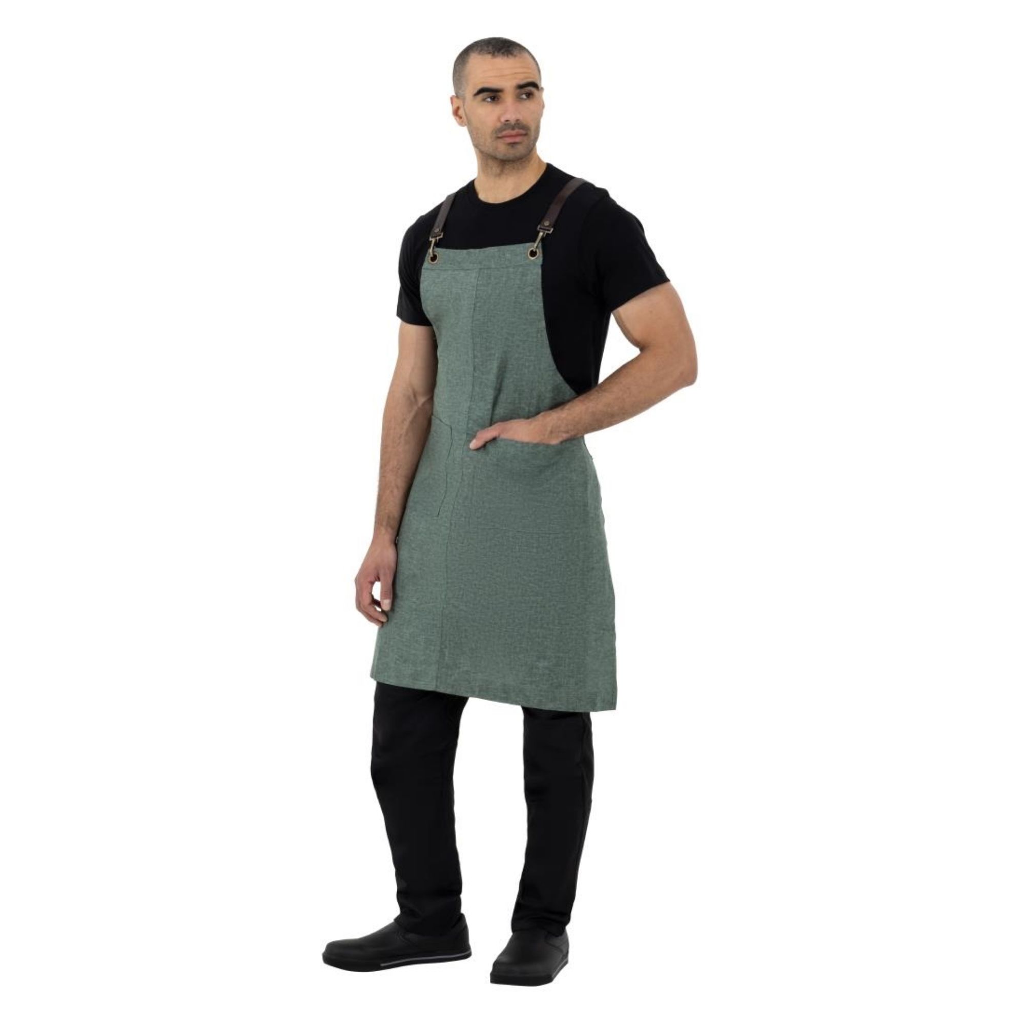 Picture of Southside Linen Blend Bib Apron Forest Green