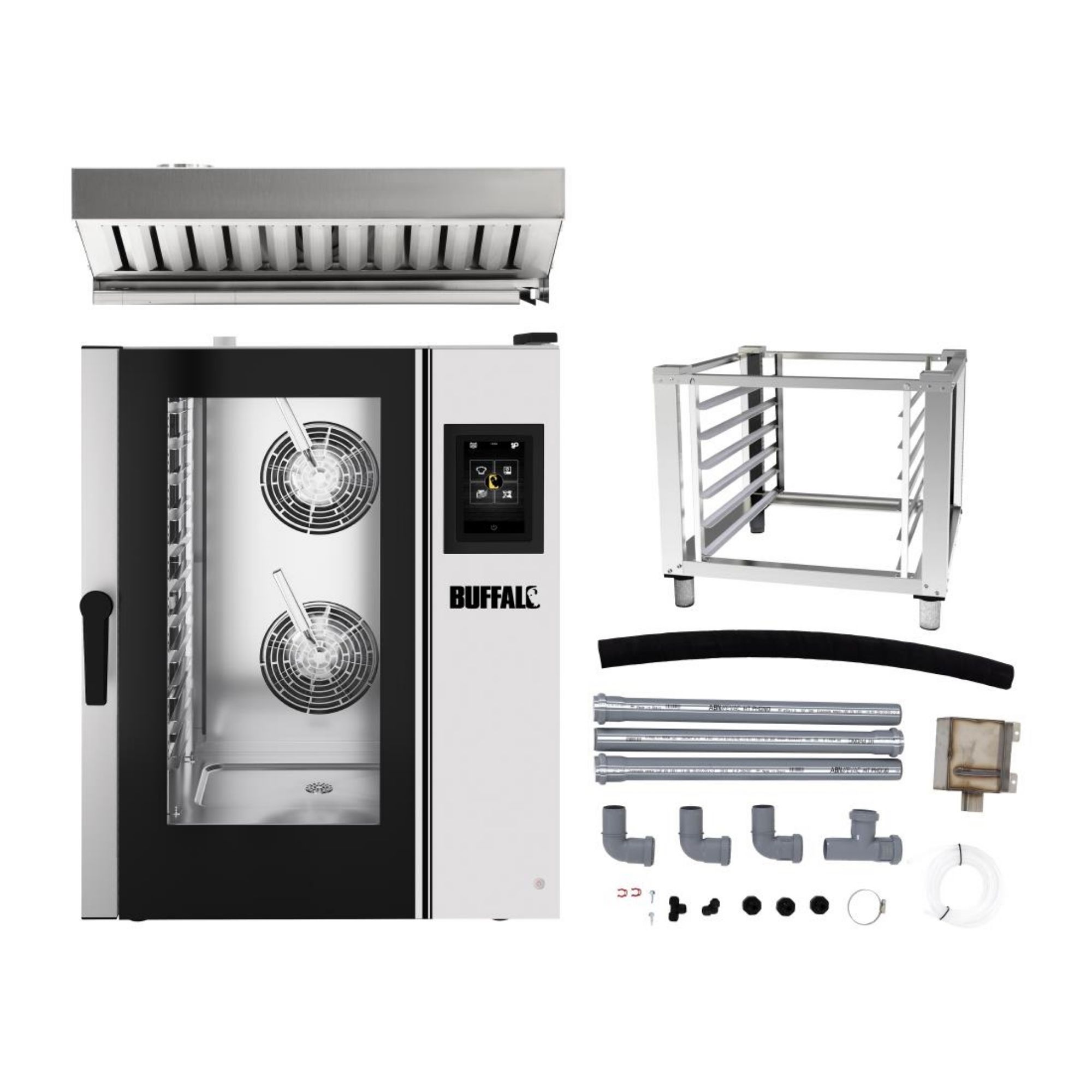 Picture of Buffalo Smart Touchscreen Combi Oven 11 x GN 1/1 w/stand Hood & Installation Kit