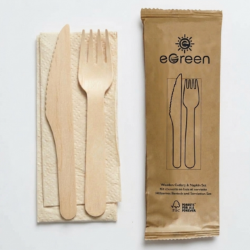 Picture of New 3 In 1 Wooden Cutlery Set - Fork, Knife And Napkin (250)