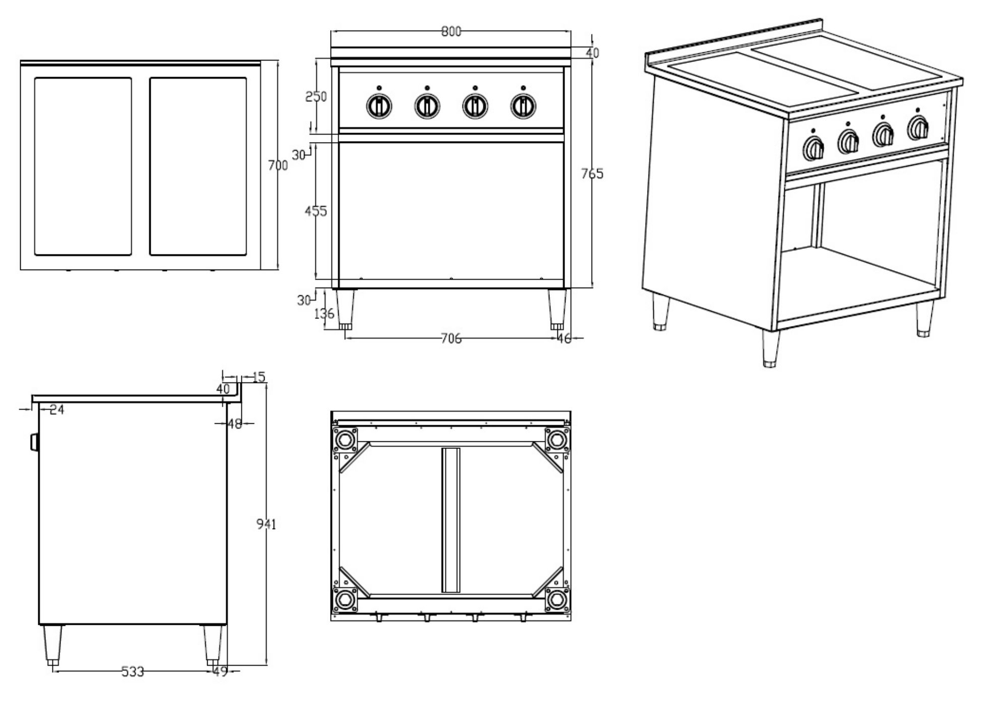 Picture of Combisteel Entry 700 Four-Zone Induction Stove - 14 kW