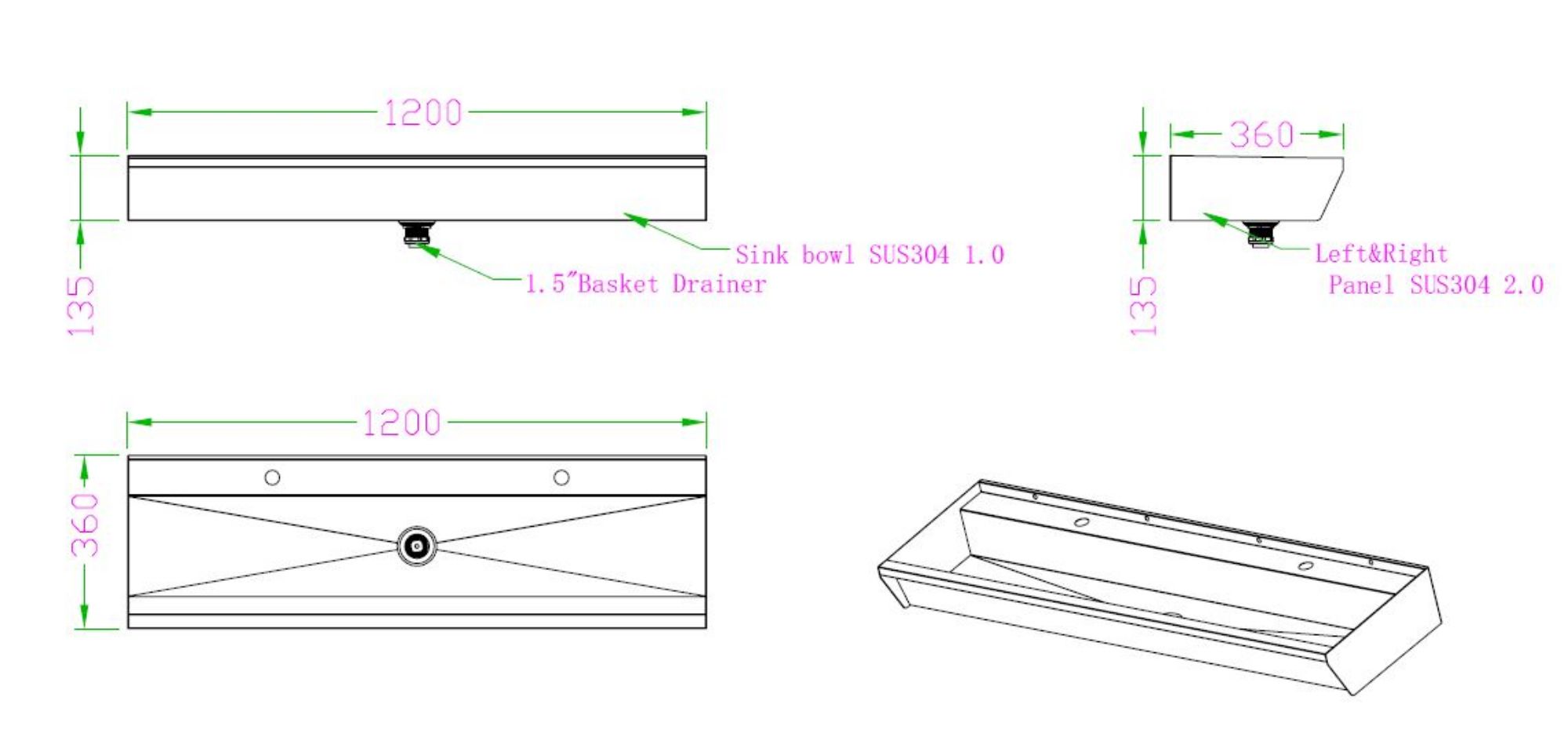 Picture of Combisteel AISI 304 Wash Basin - 2 Taps