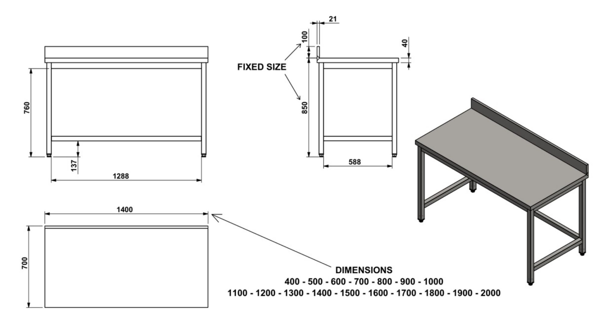 Picture of Combisteel 700 mm Open-Frame Worktable with Upstand - 900 mm