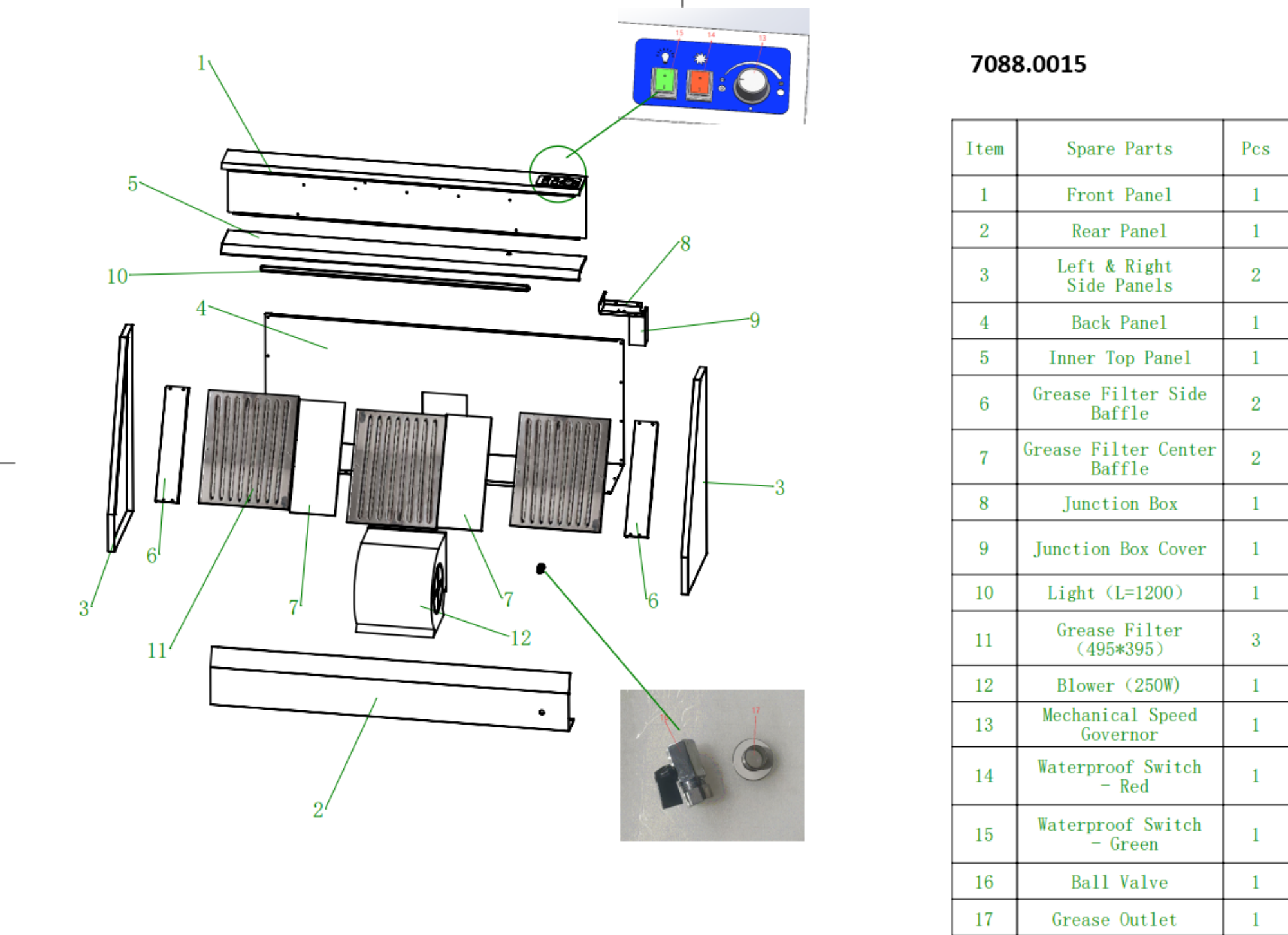 Picture of Combisteel 900 Wall-Mounted Hood Complete - 1600 mm
