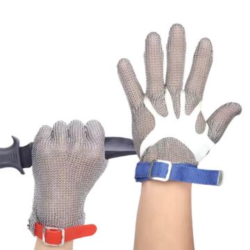 Picture of Stainless Steel Mesh Glove Short Strap — Size: Medium (Red)