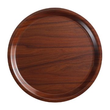 Picture of Cambro Mykonos Laminate Round Canteen Tray Walnut 380mm (24 Pack)