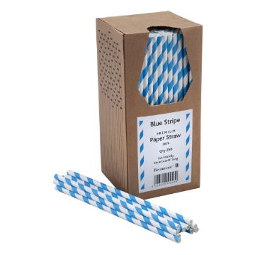 Picture of Beaumont Blue & White Stripped Bore Paper Straw 8 Inch 6mm (250 Pack)