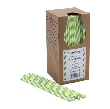 Picture of Beaumont 6mm Bore Paper Straw Green & White Striped (250 Pack)