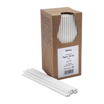 Picture of Beaumont 6mm Bore Paper Straw White (250 Pack)