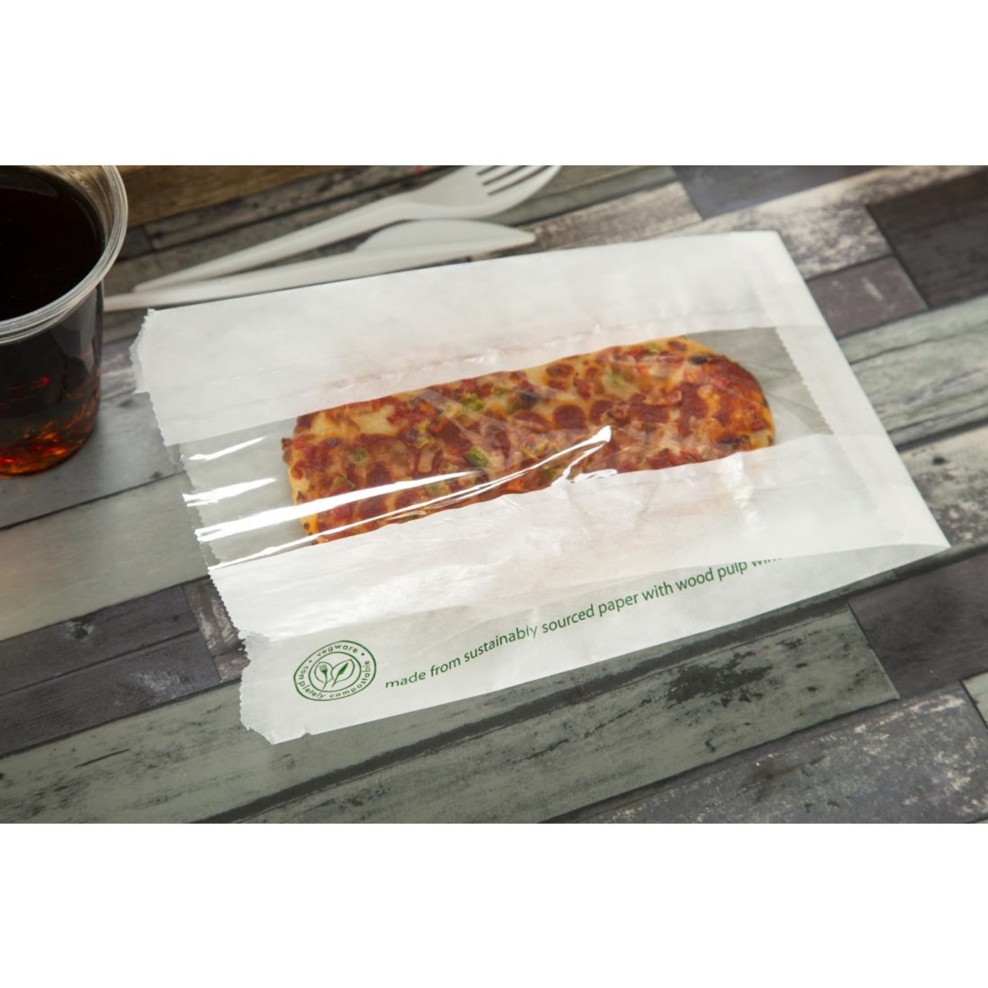 Picture of Vegware Compostable Glassine Hot Food Bags With NatureFlex Window Large ( 500 Pack)