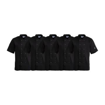 Picture of Whites Vegas Unisex Chef Jackets Short Sleeve Black S (5 Pack)