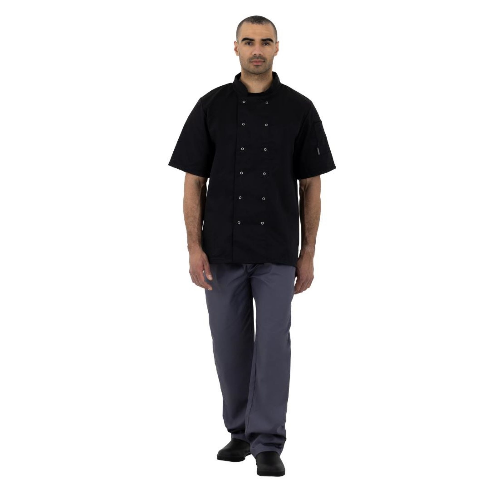 Picture of Whites Vegas Unisex Chef Jackets Short Sleeve Black L (5 Pack)