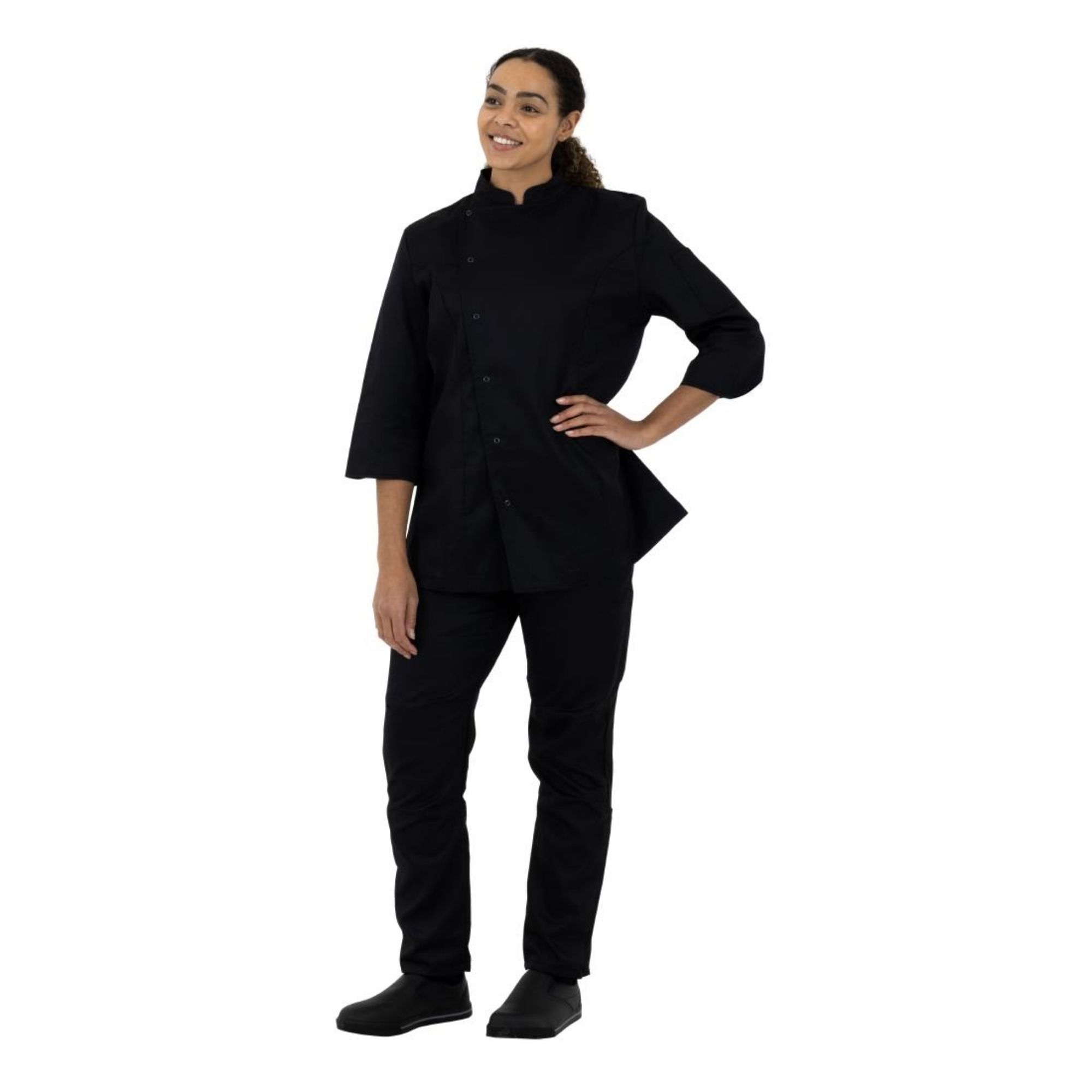 Picture of Whites Vegas Unisex Chef Jackets Short Sleeve Black L (5 Pack)