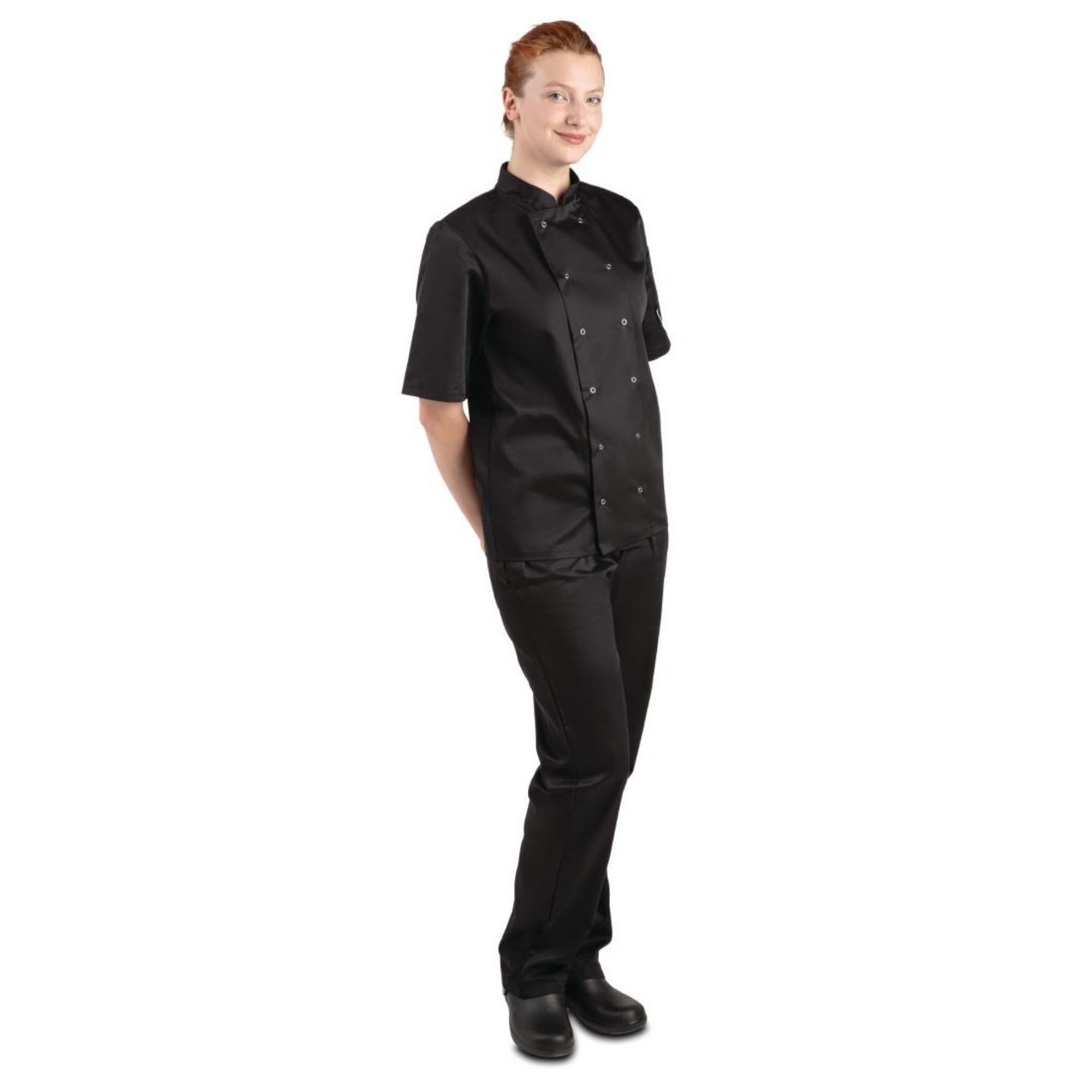 Picture of Whites Vegas Unisex Chef Jackets Short Sleeve Black L (5 Pack)