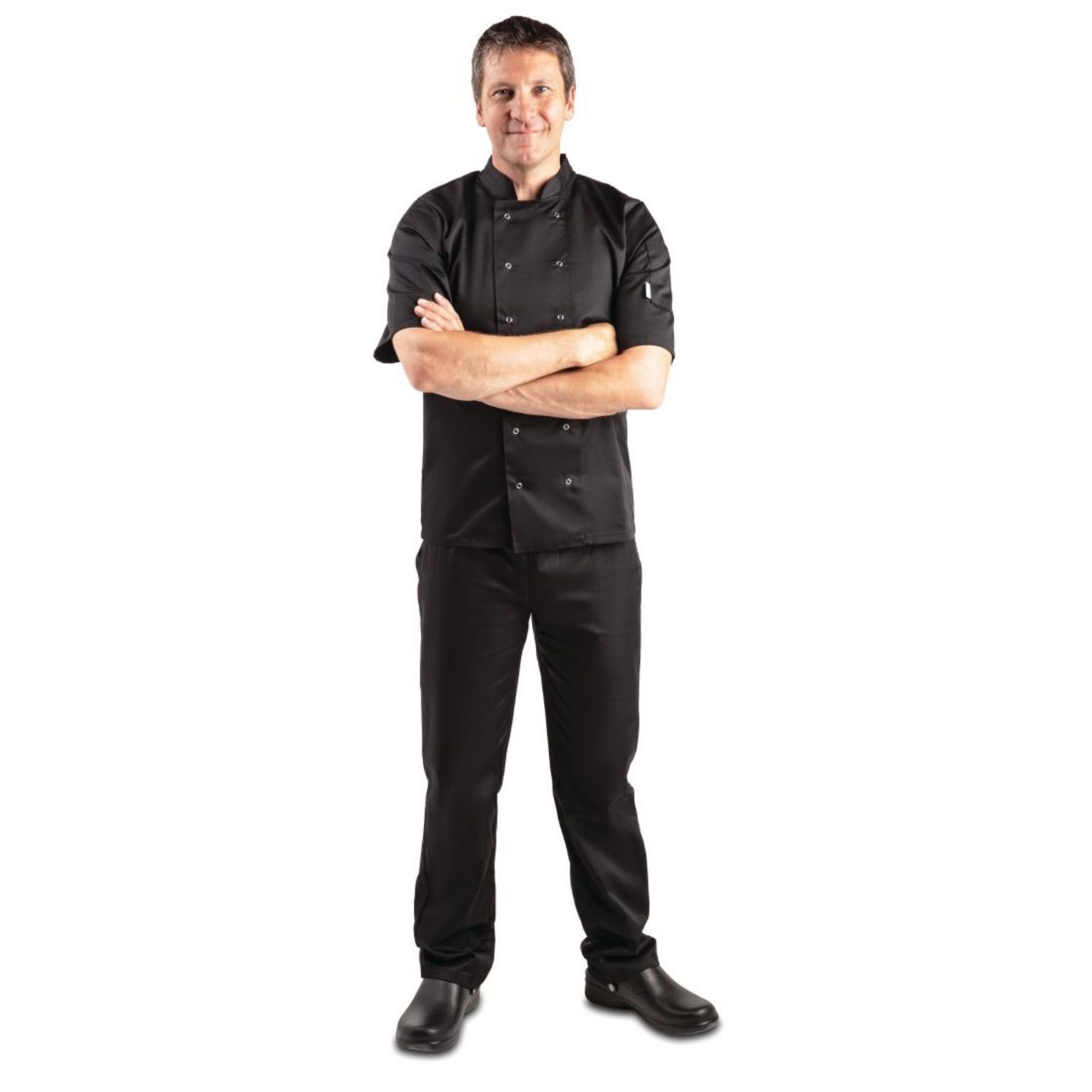 Picture of Whites Vegas Unisex Chef Jackets Short Sleeve Black S (5 Pack)